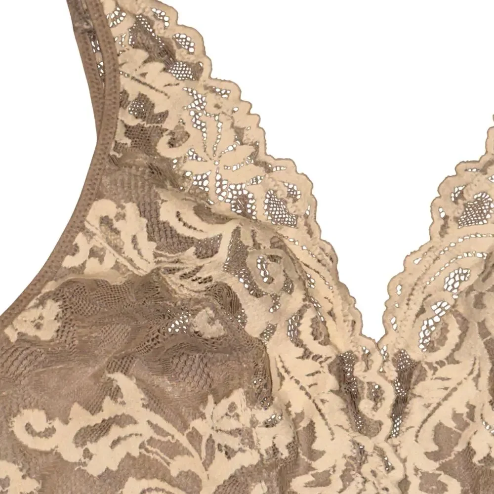 Wacoal Instant Icon Bralette Women's Size L Cafe Au Lait Brown Lace Overlay